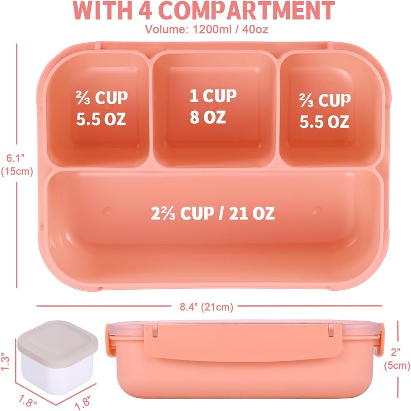 shell and turtle Bento Box Adult Lunch Box, Lunch Containers for Kids Girls Boys with 4 Compartments, Lunchable Food Container with Utensils, Sauce Jar, Muffin Liners, 40 Oz/5 Cup, Microwave & Dishwasher Safe, Pink - Image 2
